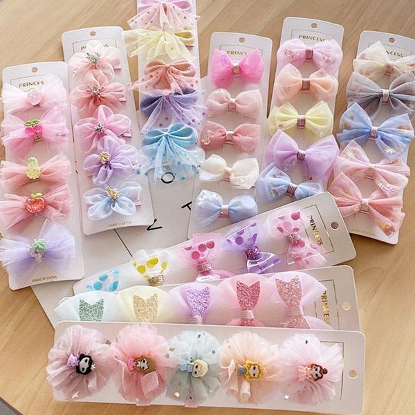 

hair accessories 5pcs girls barrettes cute sweet clip bow hairpins ornament clips lace, Slivery;white