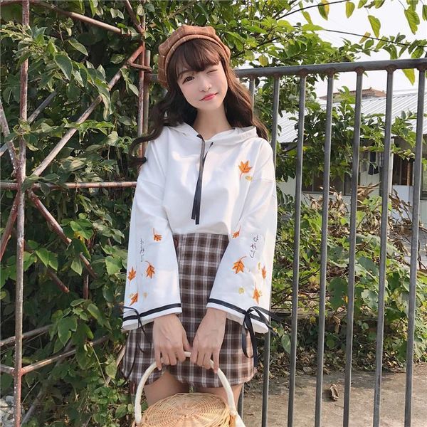 

japanese kawaii hoodies 2021 cute print harajuku women sweatshirts winter mori girl cherry blossoms lolita hooded hoodie girls, Black