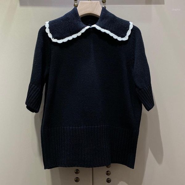 

ladies knit sweater casual short sleeve pullovers 2021 autumn brand female women's sweaters, White;black