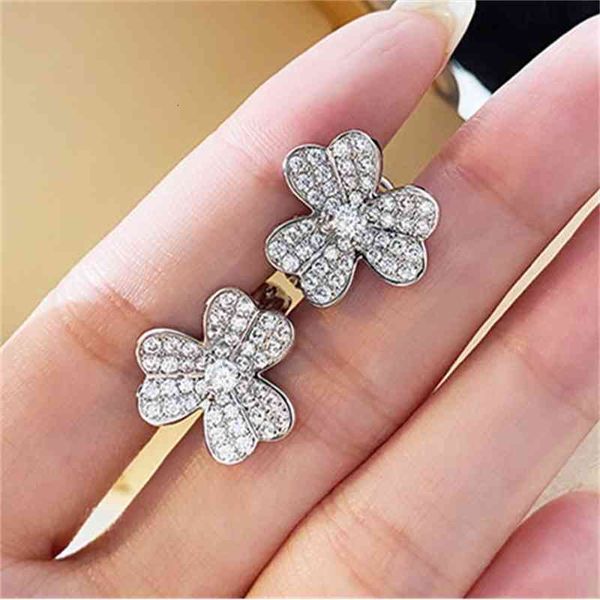 

backs earrings fanjia three flower 925 sterling silver lucky grass clover, White