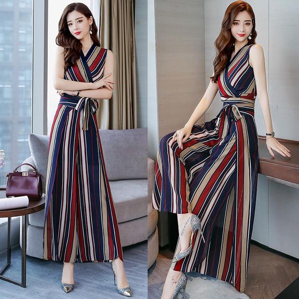 

women's tracksuits 2021 women summer striped three pieces set sleeveless with wrapped chest and pant trousers 3 piece, Gray
