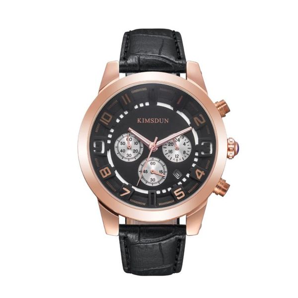 

wristwatches date display relogio men's quartz chronograph kimsdun fashion casual business leather strap military, Slivery;brown