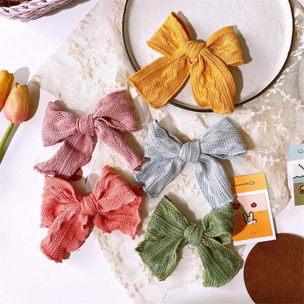 

hair accessories 5pcs/lot autumn korean children sweet girl fashion simple colorful knitted large bow duckbill clip headwear, Slivery;white