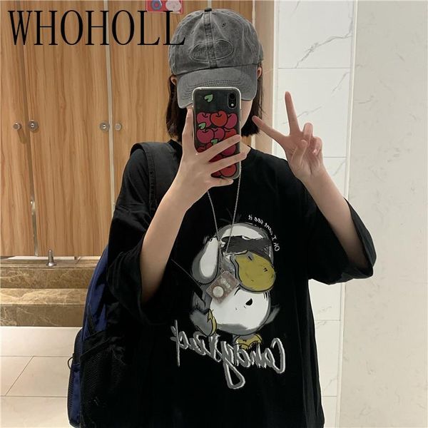 

women's t-shirt whoholl summer women casual tshirts funny graffiti cartoon print short sleeve loose o-neck for men and, White