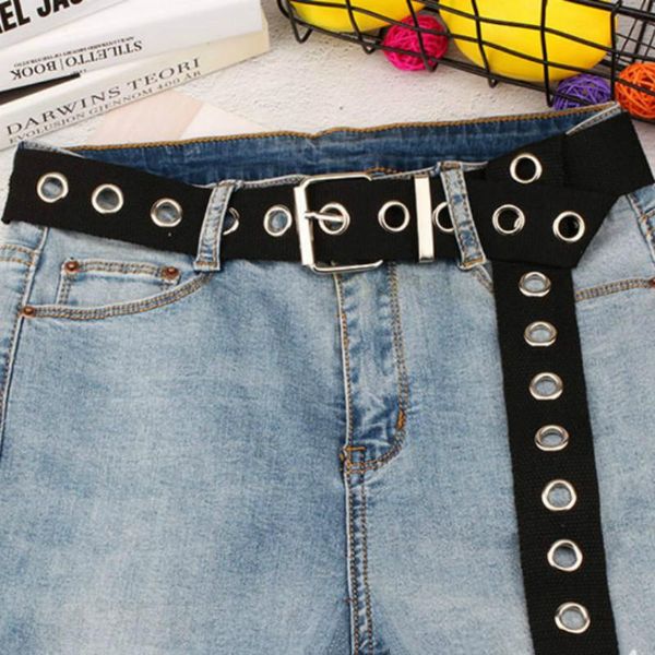 

belts long personality harajuku casual ring black metal belt students jean canvas waist tide silver pin buckle, Black;brown