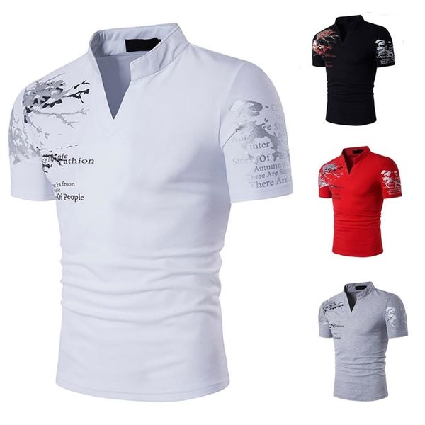 

cotton t-shirts mandarin collar short sleeve tee spring summer men brand clothing slim fit 210721, White;black