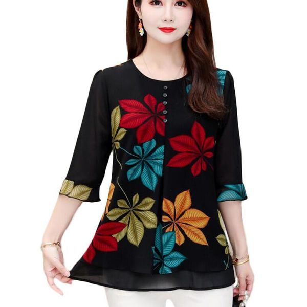 

women's blouses & shirts print korean chiffon blouse women summer short sleeve loose casual plus size camisas mujer, White