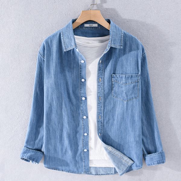 

2021 new style italy brand denim long sleeve pure cotton blue shirts for men casual trendy shirt mens chemise camisa mp28, White;black