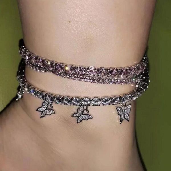 

anklets fashion rhinestone butterfly pendant anklet glitter adjustable women personality foot chain jewelry summer beach, Red;blue