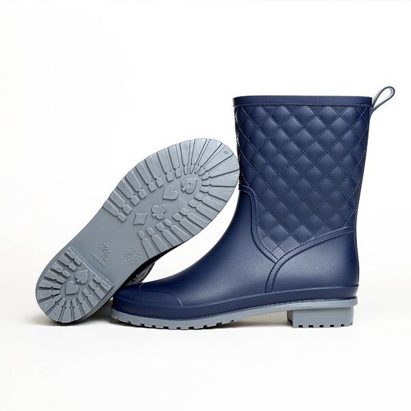 

boots women brand design rain boot shoes woman solid rubber waterproof flats fashion uik7, Black