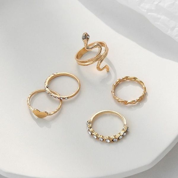 

wedding rings 6 pcs/set personality geometric patterns snake distorted trendy 2021 golden boho ring for women grunge jewelry wholesale, Slivery;golden