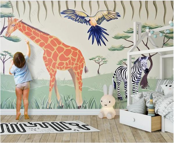 

3d p wallpaper custom mural modern hand drawn prairie giraffe zebra cartoon animal decor 3d wall murals wallpaper in the living room
