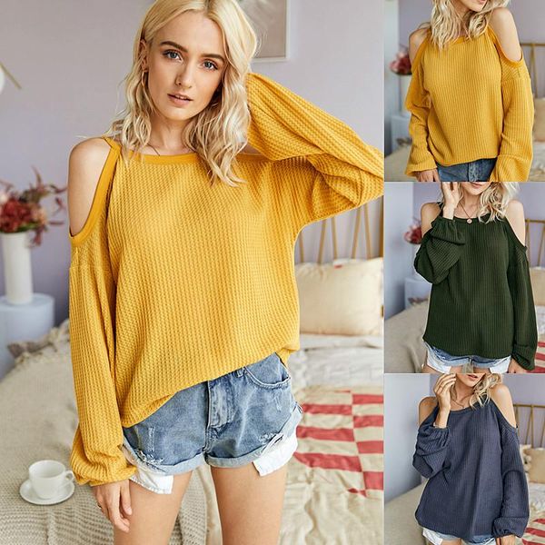 

women's t-shirt 2021 spring autumn strapless loose knit wear female casual solid long sleeve basic harajuku, White