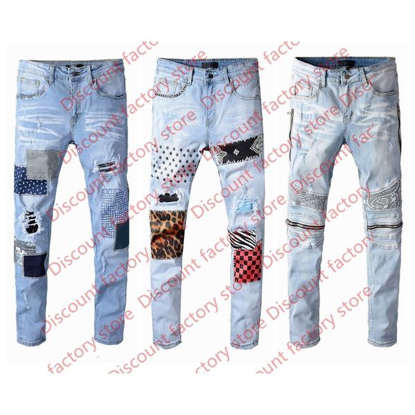

mens distressed ripped biker jeans slim fit motorcycle biker denim for men fashion hip hop men jeans cool, Blue