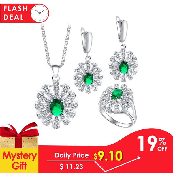 

earrings & necklace rolilason green peridot silver plated stamped sets earring pendant rings fashion jewelry for lover js685