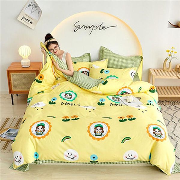 

bedding sets 4pcs home textile happy girl yellow pure cotton double bed comefortable soft bedspreads quality quilt cover oceania