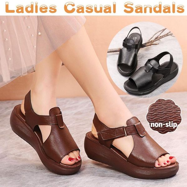 

sandals louluen women's summer hook&loop wedges beach open toe breathable shoes platform shoe sandalias, Black
