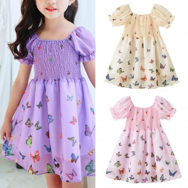 

girl's dresses 1 2 3 4 5 6 7 years summer girl princess dress butterfly puff sleeve kids for girls children clothing, Red;yellow