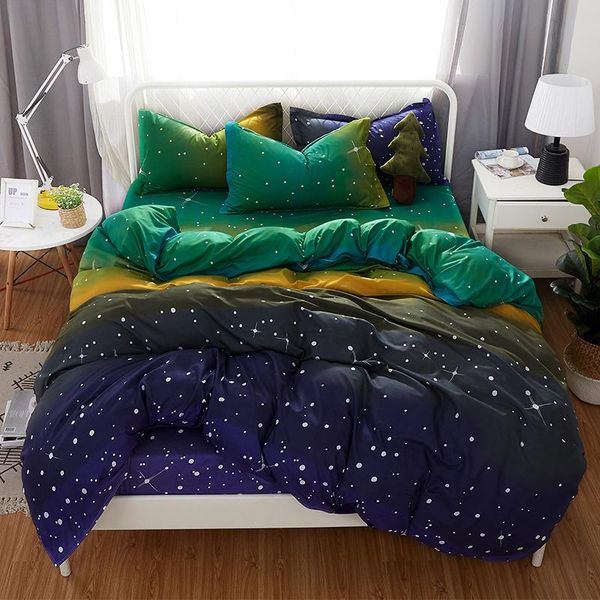 

blue yellow green gradient color bedding set duvet cover quilt cover starry sky stars bed sheet pillow cases home textiles