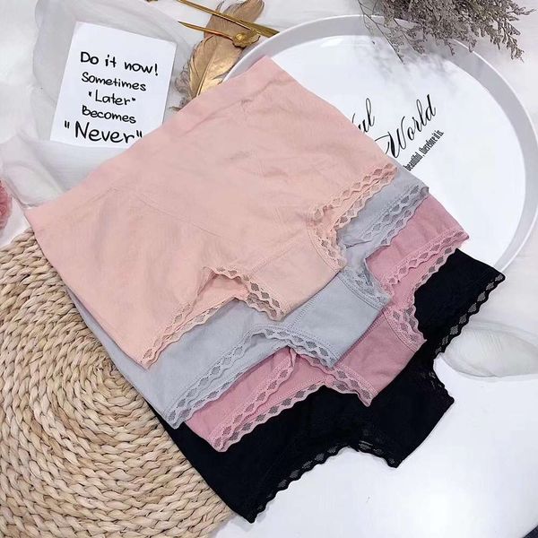 

meizhai seamless hip flat lace side high waist cotton briefs, Black;pink