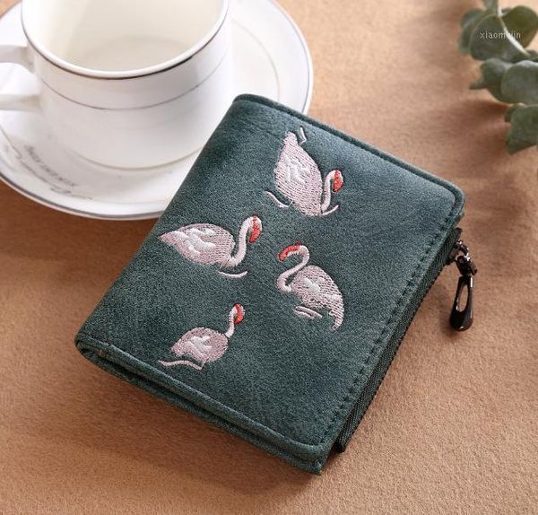 

lady's wallet handmade embroidery white swan card bag zero frosted leather women's cardholders purse