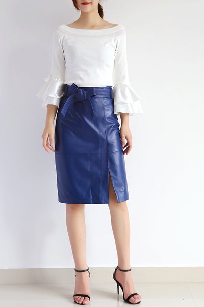 

spring and fall woman came out genuine leather high waist with bow 8pbi, Black