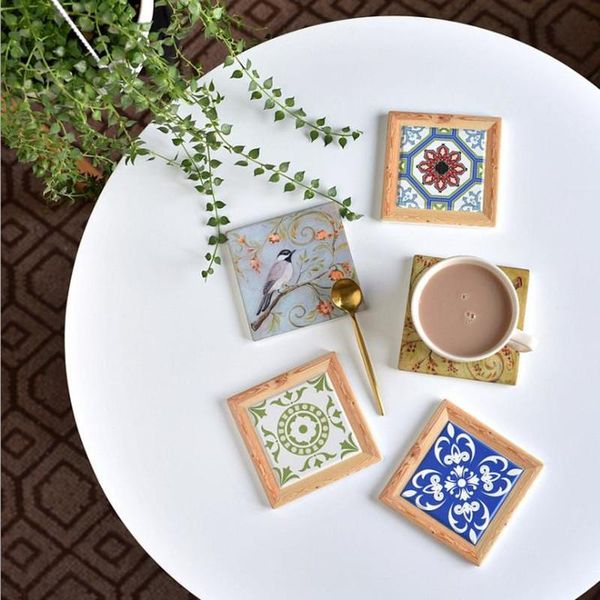 

mats & pads nordic ceramic retro cup mug drink coasters cork wood heat resistant mat pad table decoration accessories