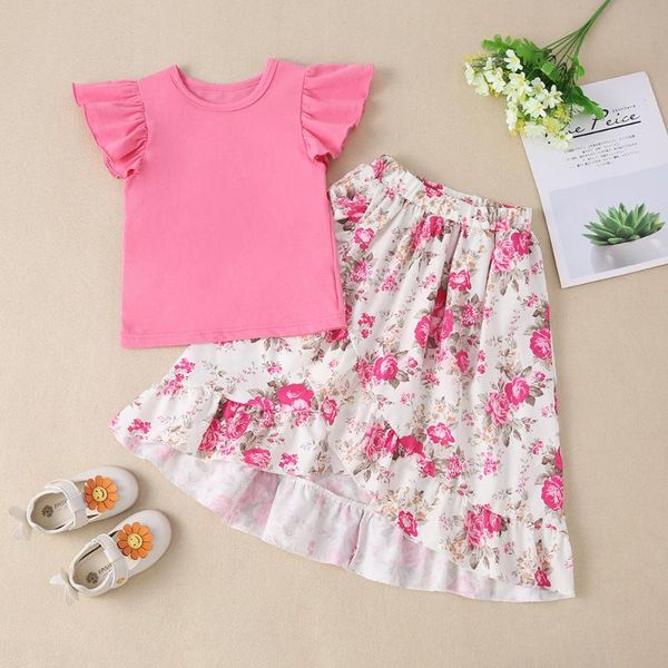 

clothing sets girls summer dress suits children's clothes girls' t-shirts flower dresses two-piece baby sashion, White