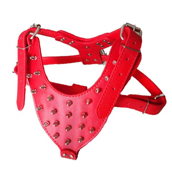 

dog collars & leashes bling spike studded pu leather harness collar rivet pet chest strap for big roduct with assort tow chain 5 color