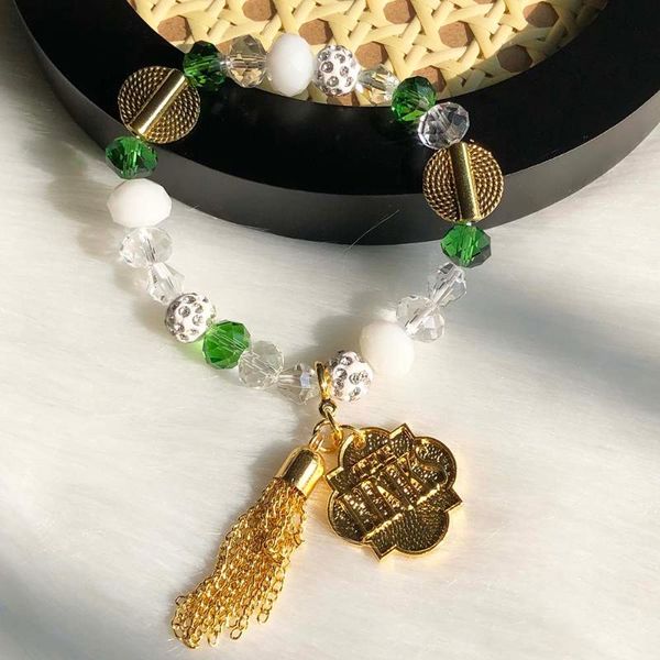

beaded, strands handmade custom greek sorority links elastic line white green crystal tassel pendant charms lady bracelet jewelry, Black