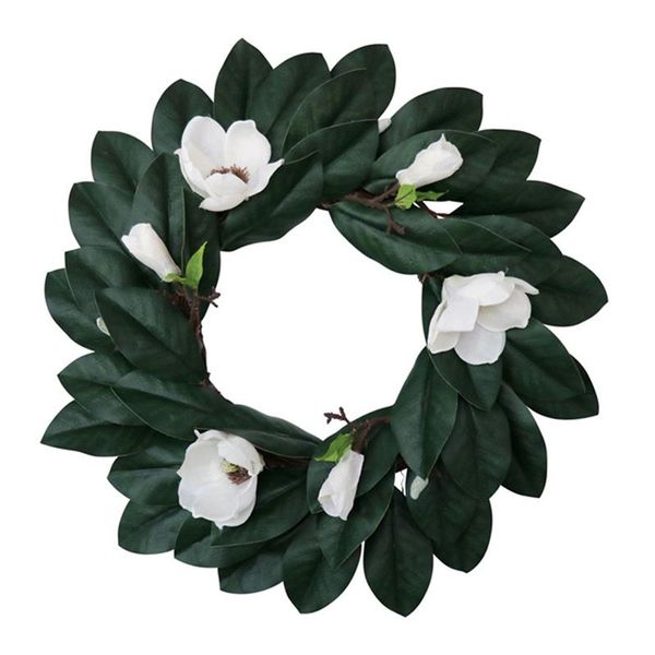 

artificial magnolia wreath with magnolia leaves & flowers for festival celebration front door wreath wall window decor