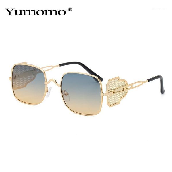 

sunglasses 2021 retro steampunk square designer steam punk metal shields men women uv400 gafas de sol, White;black