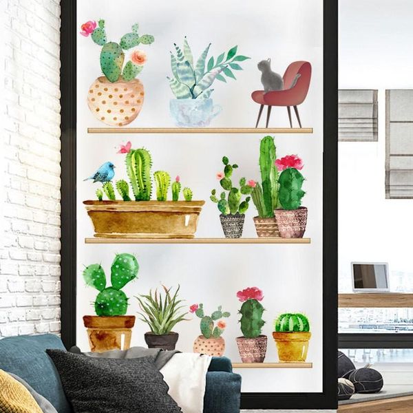 

wall stickers cactus potted living room bedroom tv background self adhesive pvc removable home decals green plants wallpapers