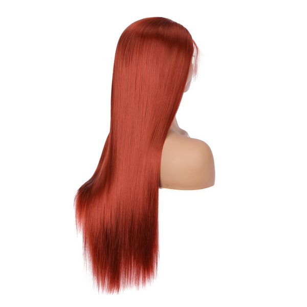 

costume accessories 26inch 180%density red wine long silky straight synthetic lace front wig glueless 13x4 lace wig for women preplucked dai, Silver