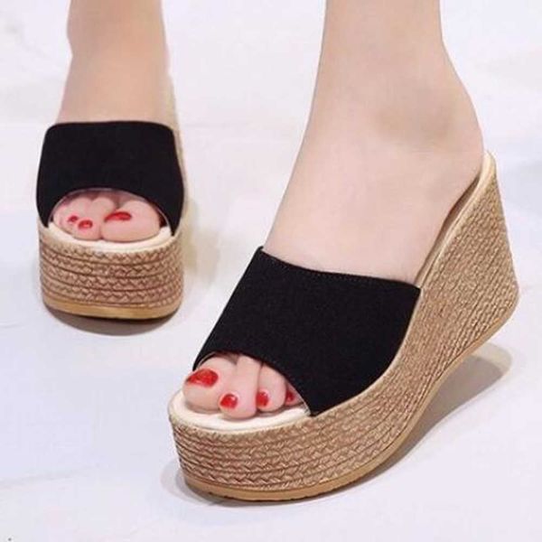 

women non-slip platform shoes summer bath slippers wedge beach female sandalia feminina xx187 210625, Black