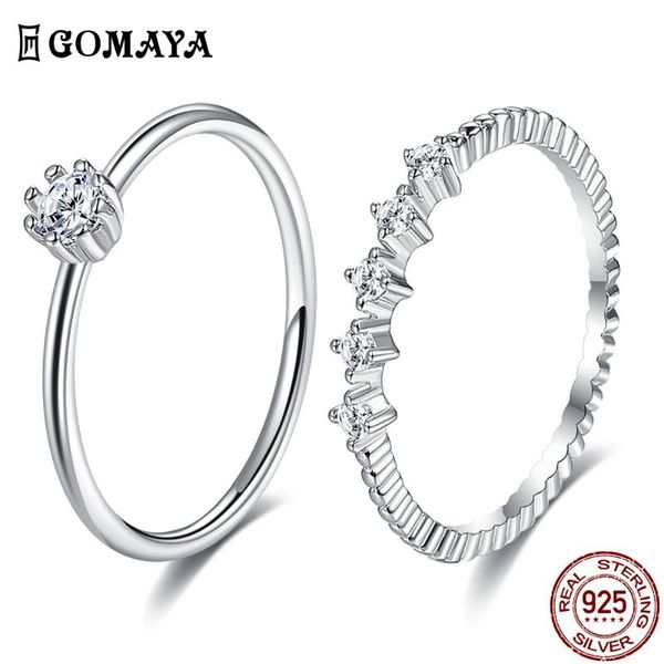 

cluster rings gomaya 925 sterling silver sets for women 5a clear cubic zircon geometric romantic anniversary trendy jewelry arrival, Golden;silver