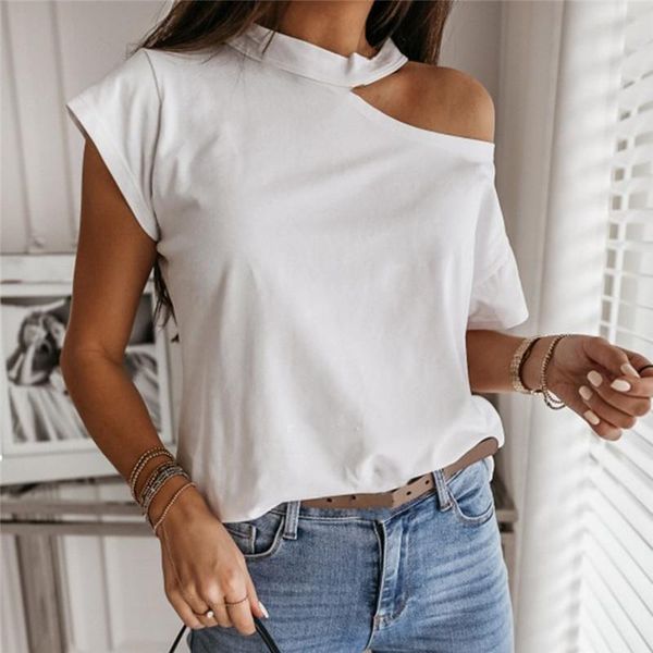

women's t-shirt girls t shirt off shoulder short sleeve white solid black ladies shirts halter 2021 summer fashion casual women
