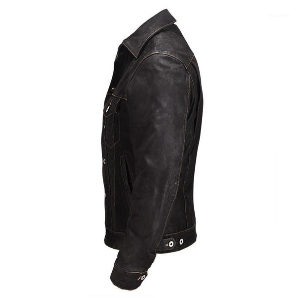 

men's leather & faux 2021 black japan style genuine jacket men single breasted plus size 3xl real natural sheepskin slim autumn casual