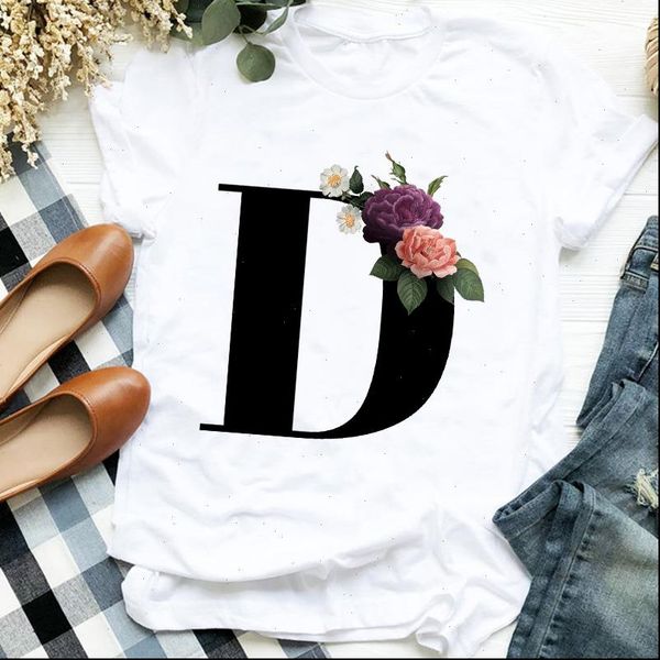 

women lady floral ladies letter d cute 90s style print ladies t tee womens shirt clothes tshirt female graphic t shirt, White