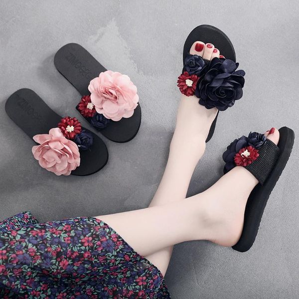 

slippers sagace women's bohemian flower summer sandals non-slip beach shoes home casual slidesfashion slide on flip-flops, Black