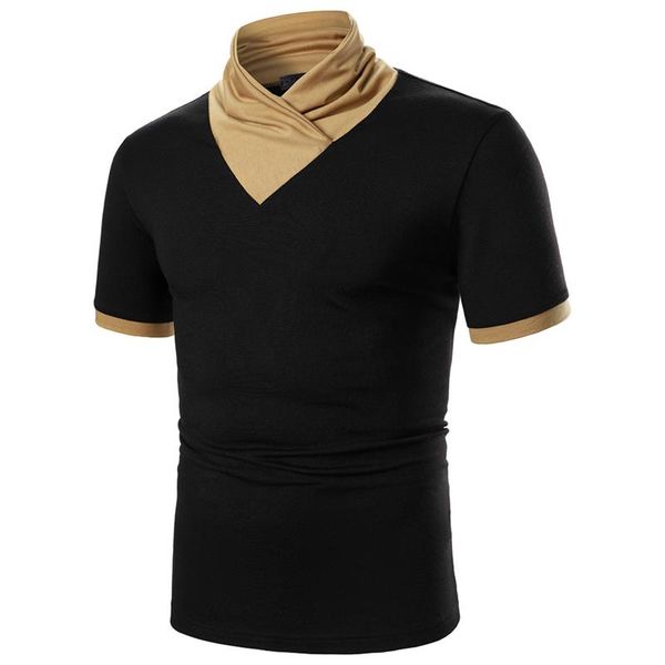 

men's t-shirts splicing casual loose stacking collar pullover short sleeves solid color for men summer tee shirt camisetas, White;black
