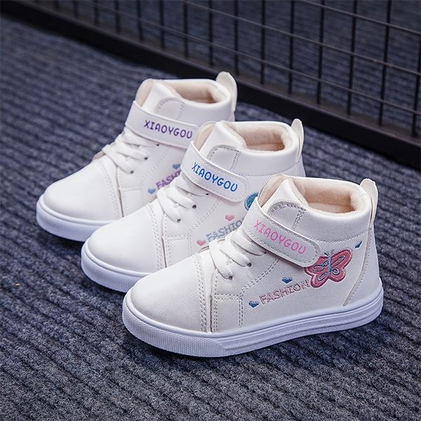 

girl sport shoes winter flat kids sneakers fashion plush warm embroidery butterfly children girls toddler baby boots 210306, Black