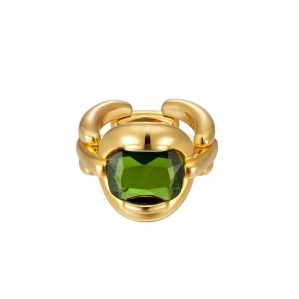 

cluster rings big green crystal engagement for women gold chain vintage bridal wedding ring party jewelry decoration, Golden;silver