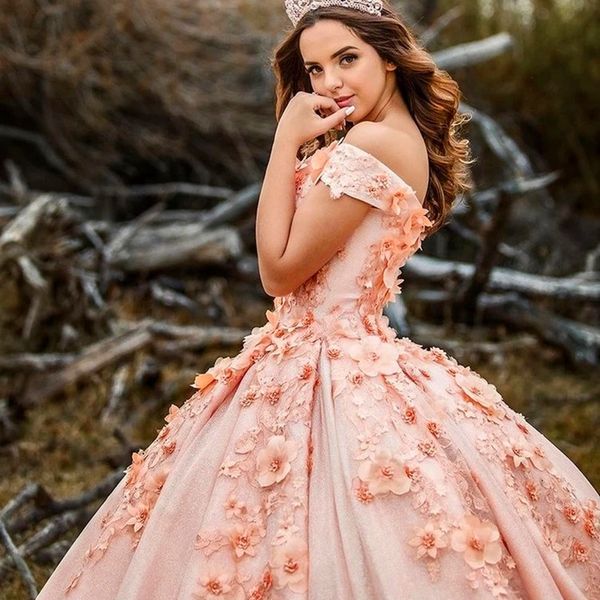2022 мода мяч платья QuinceAnera платья кружева цветочные аппликации выпускные платья длина пола пухлый сладкий 15 маскарадный платье