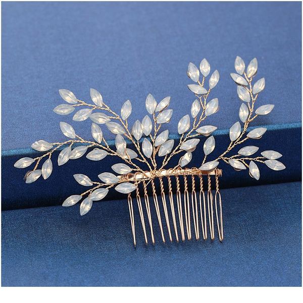 

trendy handmade tiara wedding hair comb leaf flower bridal headpiece gold pearl rhinestone head jewelry wedding hair acc jllbev, Silver