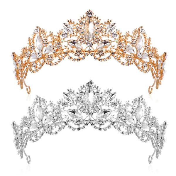 

hair clips & barrettes trendy bridal accessories silver color crown headdress baroque rhinestone crystal wedding tiara jewellery, Golden;silver