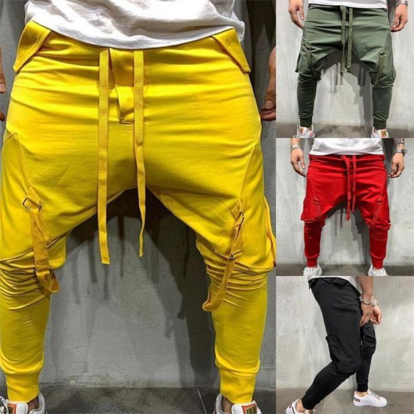 

men's pants long casual sweatpants hip-hop pockets solid trousers c3, Black
