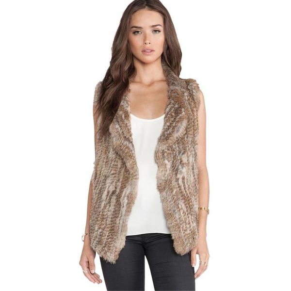 

women's fur & faux au339 natural brown chile winter slight weight thick knit beautiful real vest, Black
