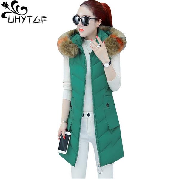

women's vests uhytgf for women casual down jacket winter vest coats fur collar hooded student warm cotton waistcoat plus size 514, Black;white