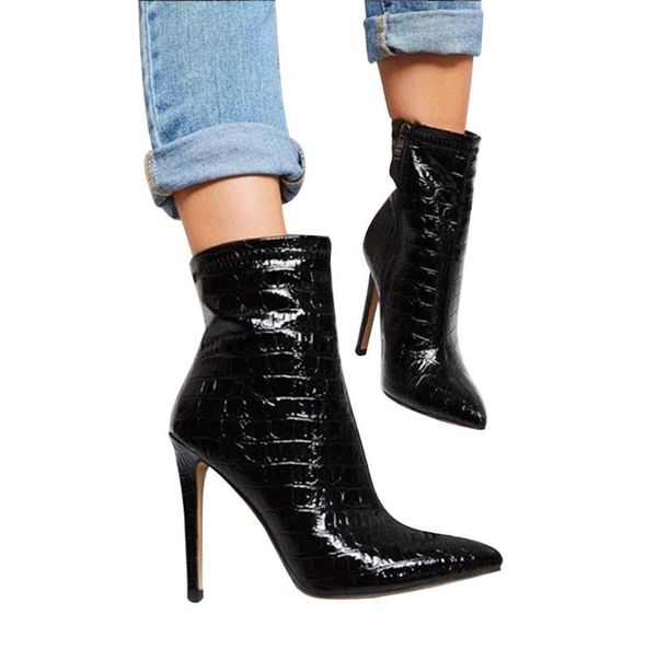

boots thin heel 2121 nice fashion pu pointed toe high boot shoes 35-52 ankle heels, Black